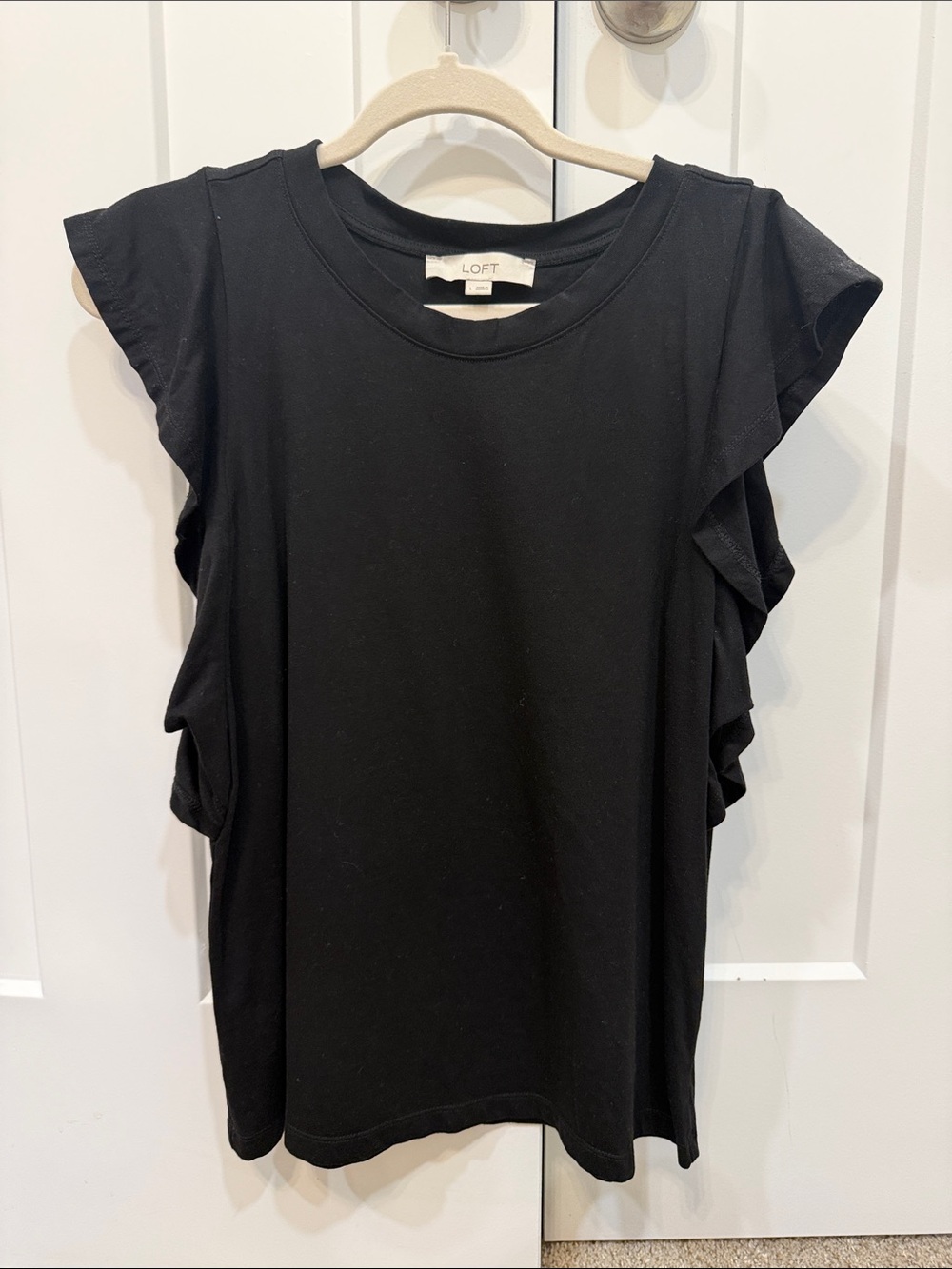 LOFT Black Ruffle Sleeve Tee